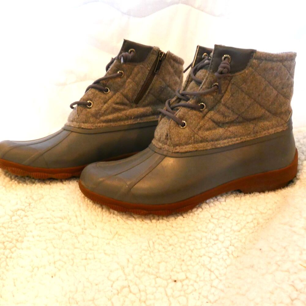 Sperry Top Sider Saltwater Duck Ankle Boot Women's Sz 10M Llight Gray Shoes